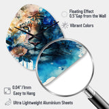 Tiger Portrait With Flowers II - Asymmetric Metal Wall Clock