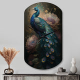 Peacock With Flowers - Asymmetric Metal Wall Clock