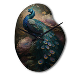 Peacock With Flowers - Asymmetric Metal Wall Clock