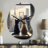 Two Cats In Paris III - Asymmetric Metal Wall Clock