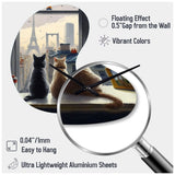 Two Cats In Paris III - Asymmetric Metal Wall Clock
