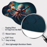 Octopus In The Ocean With Flowers III - Asymmetric Metal Wall Clock