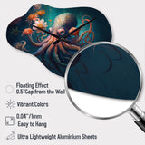 Octopus In The Ocean With Flowers III - Asymmetric Metal Wall Clock