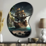 Pirate Boat On The Ocean - Asymmetric Metal Wall Clock