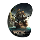 Pirate Boat On The Ocean - Asymmetric Metal Wall Clock