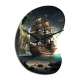 Pirate Boat On The Ocean - Asymmetric Metal Wall Clock