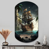 Pirate Boat On The Ocean - Asymmetric Metal Wall Clock