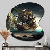 Pirate Boat On The Ocean - Asymmetric Metal Wall Clock