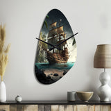 Pirate Boat On The Ocean - Asymmetric Metal Wall Clock