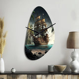 Pirate Boat On The Ocean - Asymmetric Metal Wall Clock