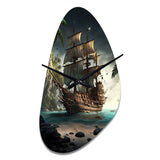 Pirate Boat On The Ocean - Asymmetric Metal Wall Clock
