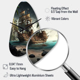 Pirate Boat On The Ocean - Asymmetric Metal Wall Clock