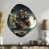 Pirate Boat On The Ocean - Asymmetric Metal Wall Clock