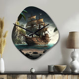 Pirate Boat On The Ocean - Asymmetric Metal Wall Clock