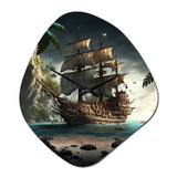 Pirate Boat On The Ocean - Asymmetric Metal Wall Clock