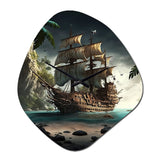 Pirate Boat On The Ocean - Asymmetric Metal Wall Clock