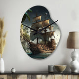 Pirate Boat On The Ocean - Asymmetric Metal Wall Clock
