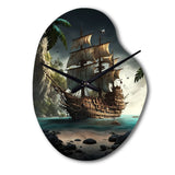 Pirate Boat On The Ocean - Asymmetric Metal Wall Clock