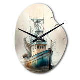 Fisherman's Boat On The Ocean II - Asymmetric Metal Wall Clock