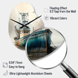 Fisherman's Boat On The Ocean II - Asymmetric Metal Wall Clock