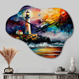 Lighthouse By The Ocean V - Asymmetric Metal Wall Clock