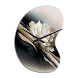 Beige Peony Flowers Hyperrealistic II - Asymmetric Metal Wall Clock