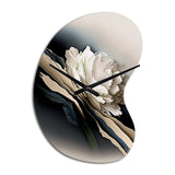 Beige Peony Flowers Hyperrealistic II - Asymmetric Metal Wall Clock