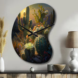 Cactus In Desert III - Asymmetric Metal Wall Clock