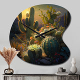 Cactus In Desert III - Asymmetric Metal Wall Clock