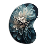 Blue And White Dahlia Flowers I - Asymmetric Metal Wall Clock