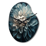 Blue And White Dahlia Flowers I - Asymmetric Metal Wall Clock