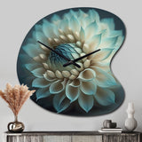 Blue And White Dahlia Flowers IV - Asymmetric Metal Wall Clock