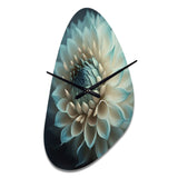 Blue And White Dahlia Flowers V - Asymmetric Metal Wall Clock