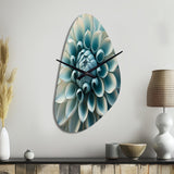 Blue, White Dahlia Flowers I - Asymmetric Metal Wall Clock