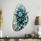 Blue, White Dahlia Flowers I - Asymmetric Metal Wall Clock