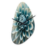 Blue, White Dahlia Flowers I - Asymmetric Metal Wall Clock