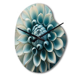 Blue, White Dahlia Flowers I - Asymmetric Metal Wall Clock