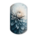 Dahlia Flowers Blue And White I - Asymmetric Metal Wall Clock