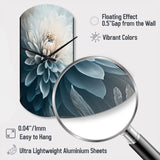 Dahlia Flowers Blue And White I - Asymmetric Metal Wall Clock