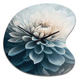 Dahlia Flowers Blue And White I - Asymmetric Metal Wall Clock