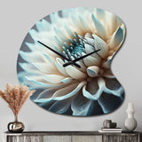 Dahlia Flowers Blue And White III - Asymmetric Metal Wall Clock
