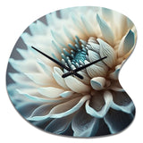 Dahlia Flowers Blue And White III - Asymmetric Metal Wall Clock