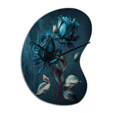 Rose Blue And White II - Asymmetric Metal Wall Clock