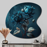 Rose Blue And White II - Asymmetric Metal Wall Clock