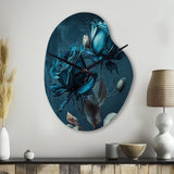 Rose Blue And White II - Asymmetric Metal Wall Clock