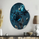 Rose Blue And White II - Asymmetric Metal Wall Clock