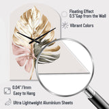 Gold And White Philodendron Leaf II - Asymmetric Metal Wall Clock