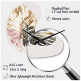Gold And White Philodendron Leaf II - Asymmetric Metal Wall Clock