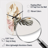 Gold And White Philodendron Leaf II - Asymmetric Metal Wall Clock