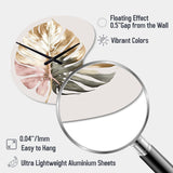 Gold And White Philodendron Leaf II - Asymmetric Metal Wall Clock